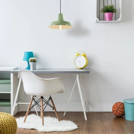 Retro metalen hanglamp groen met wit>Straluma