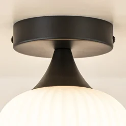 Retro plafondlamp zwart met wit glas></noscript>Straluma Sale