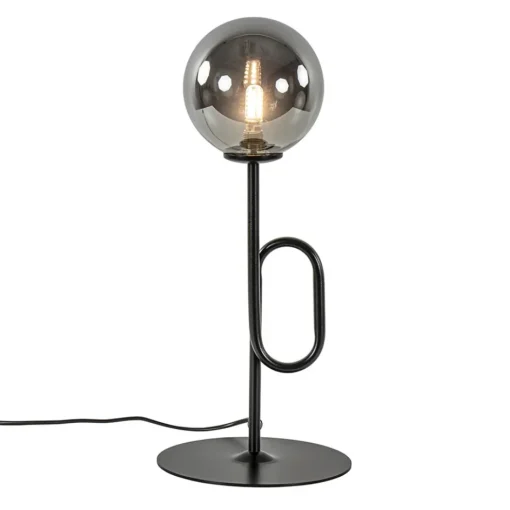 Retro tafellamp zwart met smoke/titanium glazen bol>Straluma Best