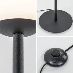 Retro vloerlamp mat zwart met witte glazen bol></noscript>Straluma New