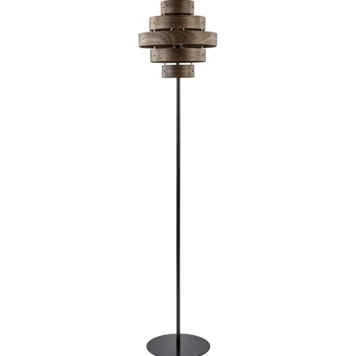 Retro vloerlamp zwart met walnoot houten kap>Straluma Clearance