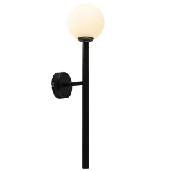 Retro wandlamp zwart met witte glazen bol>Straluma Online