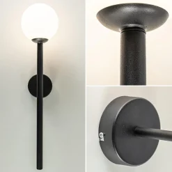 Retro wandlamp zwart met witte glazen bol></noscript>Straluma Online