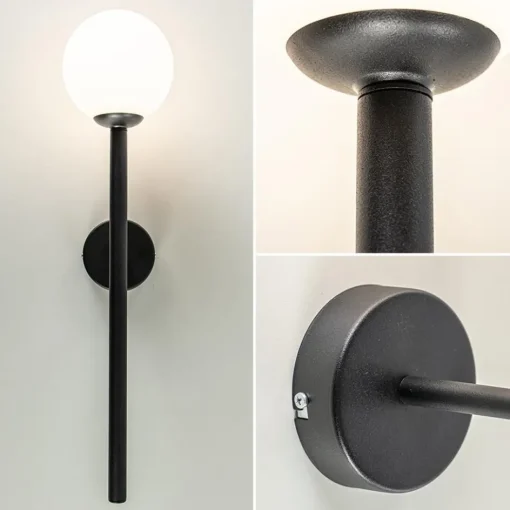 Retro wandlamp zwart met witte glazen bol>Straluma Online