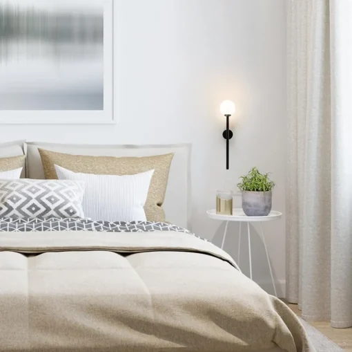 Retro wandlamp zwart met witte glazen bol>Straluma Online