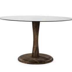 Ronde eetkamertafel bruin glas met mango houten poot>Straluma Discount
