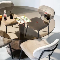 Ronde eetkamertafel bruin glas met mango houten poot></noscript>Straluma Discount