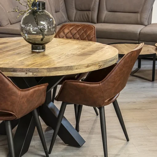 Ronde eettafel mangohout met zwarte poot Ø130 cm>Straluma Outlet