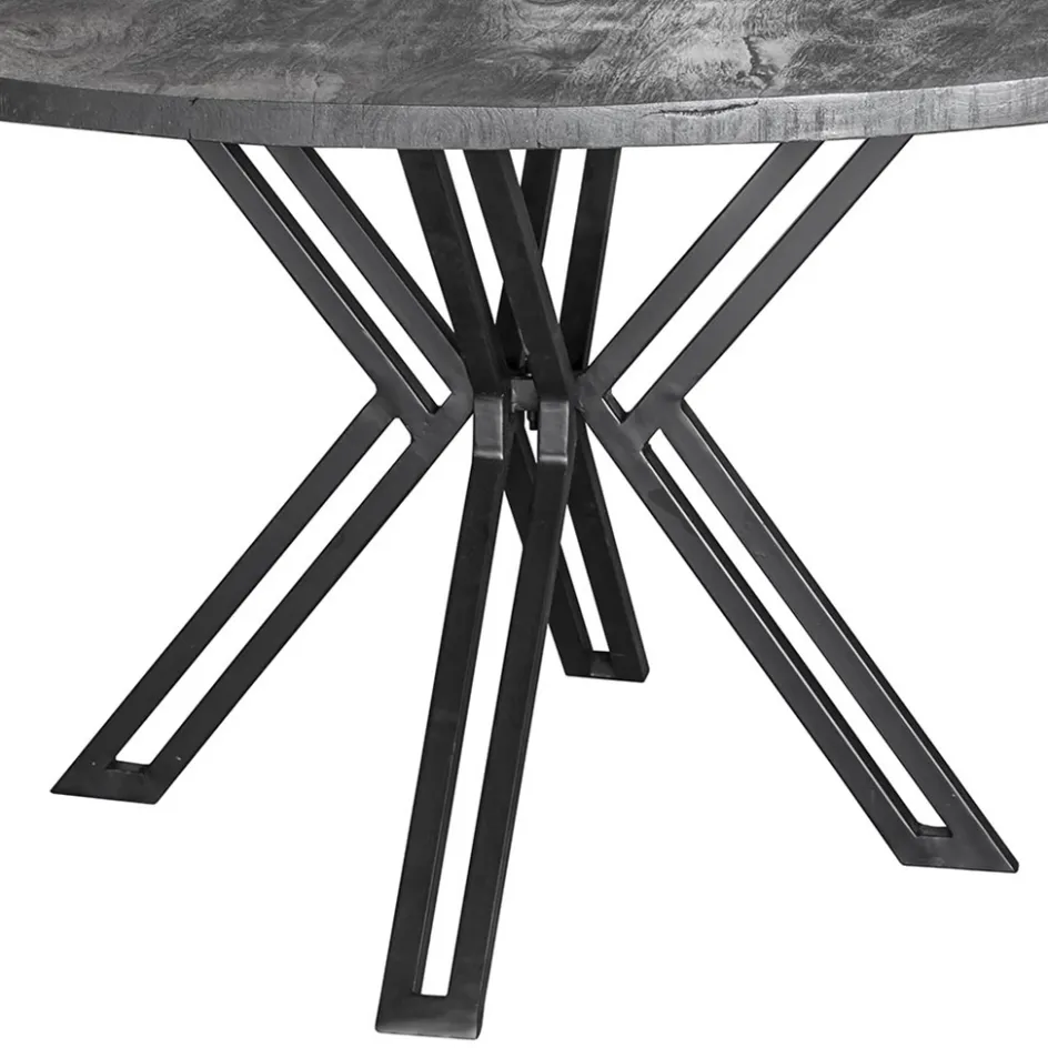 Ronde eettafel zwart mangohout met zwarte poot>Straluma Discount