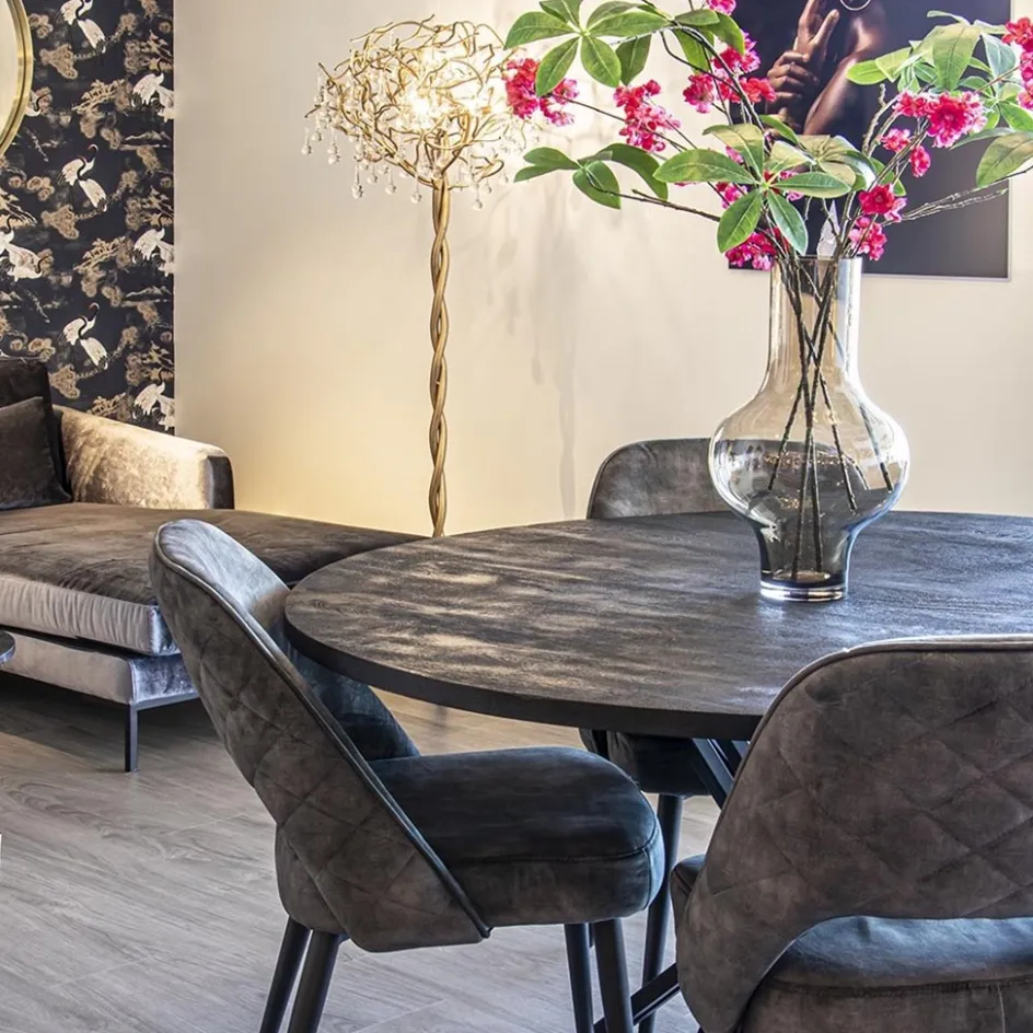 Ronde eettafel zwart mangohout met zwarte poot>Straluma Discount