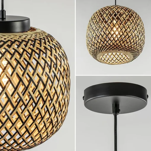 Ronde hanglamp bamboe naturel met zwart>Straluma Outlet