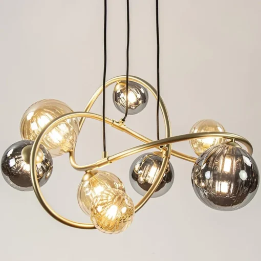 Ronde hanglamp goud met amber en smoke glas>Straluma Outlet