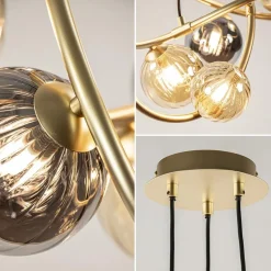 Ronde hanglamp goud met amber en smoke glas></noscript>Straluma Outlet
