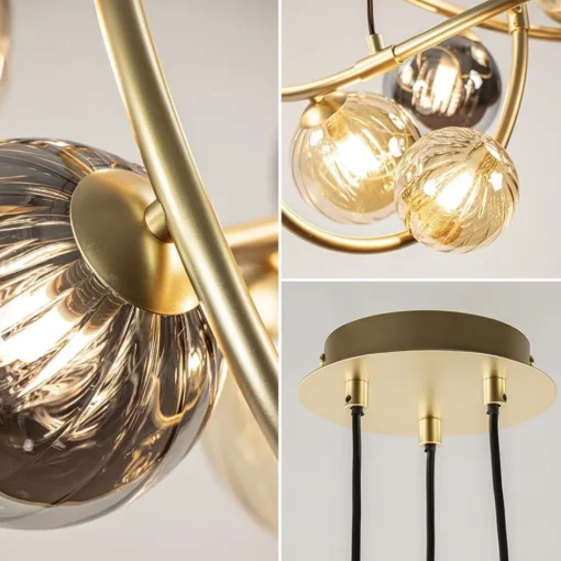 Ronde hanglamp goud met amber en smoke glas>Straluma Outlet