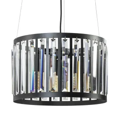 Ronde hanglamp mat zwart met kristalglas>Straluma