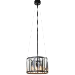 Ronde hanglamp mat zwart met kristalglas>Straluma