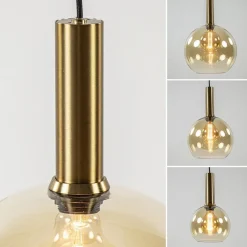 Ronde hanglamp zwart/goud met amber glas></noscript>Straluma