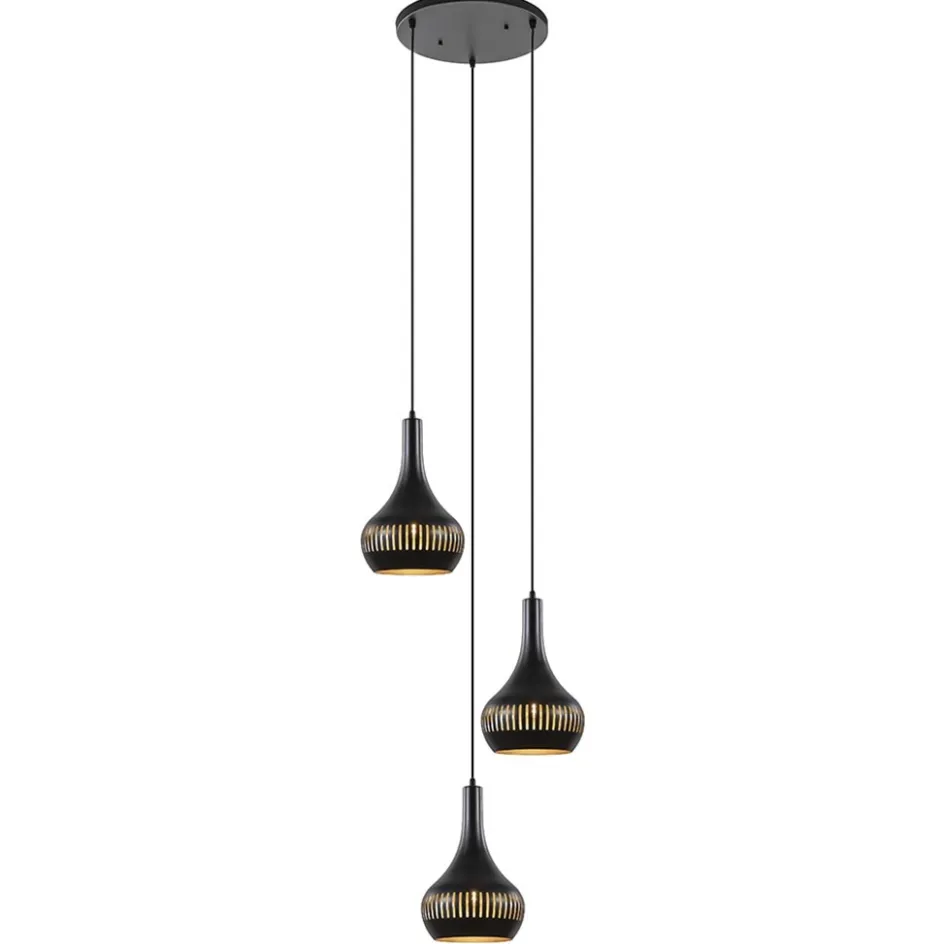 Ronde 3-lichts hanglamp mat zwart met goud>Straluma Clearance