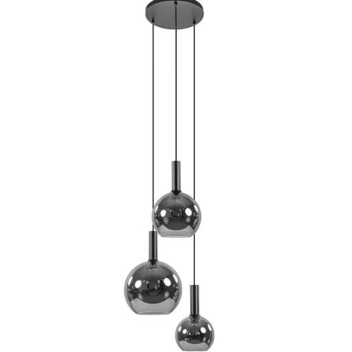 Ronde 3-lichts hanglamp met diverse smoke glazen kappen>Straluma