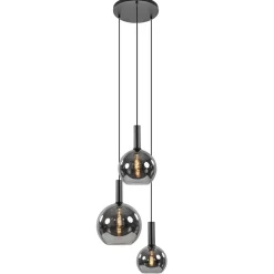 Ronde 3-lichts hanglamp met diverse smoke glazen kappen>Straluma