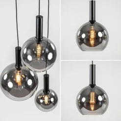 Ronde 3-lichts hanglamp met diverse smoke glazen kappen></noscript>Straluma