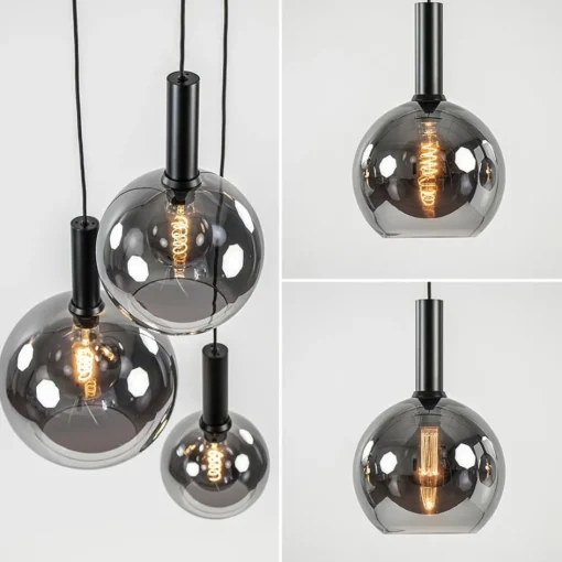 Ronde 3-lichts hanglamp met diverse smoke glazen kappen>Straluma