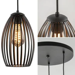 Ronde 3-lichts hanglamp met draadkappen mat zwart></noscript>Straluma Clearance