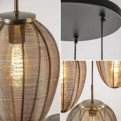 Ronde 3-lichts hanglamp Yaelle antiek brons met zwart></noscript>Straluma Clearance