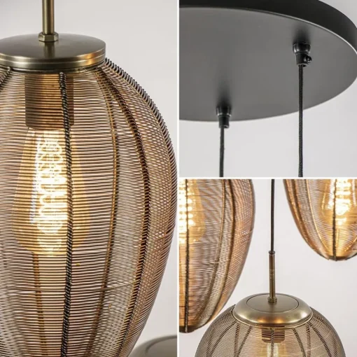 Ronde 3-lichts hanglamp Yaelle antiek brons met zwart>Straluma Clearance