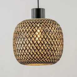 Ronde 3-lichts hanglamp zwart met bamboe kappen></noscript>Straluma