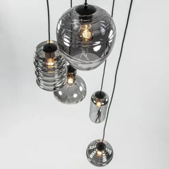 Ronde 5-lichts hanglamp zwart met diverse smoke glazen></noscript>Straluma Outlet