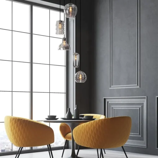Ronde 5-lichts hanglamp zwart met diverse smoke glazen>Straluma Outlet