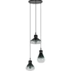 Ronde 3-lichts hanglamp zwart met smoke/helder glas>Straluma