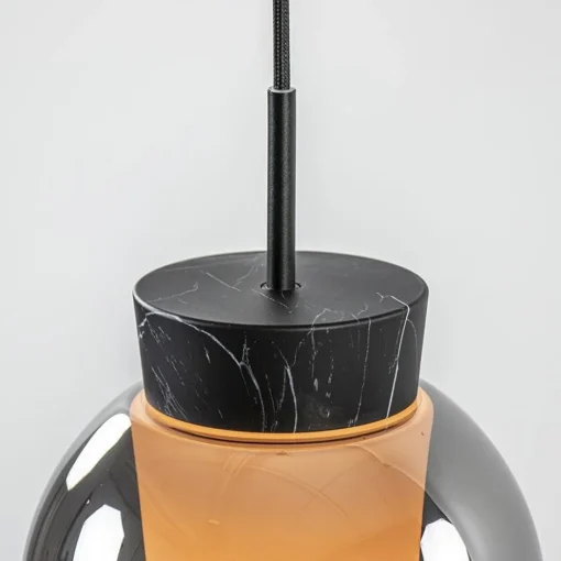 Ronde 3-lichts hanglamp zwart/marmer met smoke glas>Straluma Discount