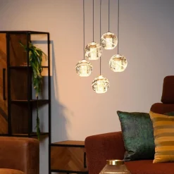 Ronde 5-lichts LED hanglamp goud met helder glas></noscript>Straluma Best