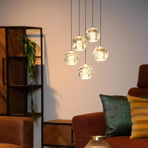 Ronde 5-lichts LED hanglamp goud met helder glas>Straluma Best