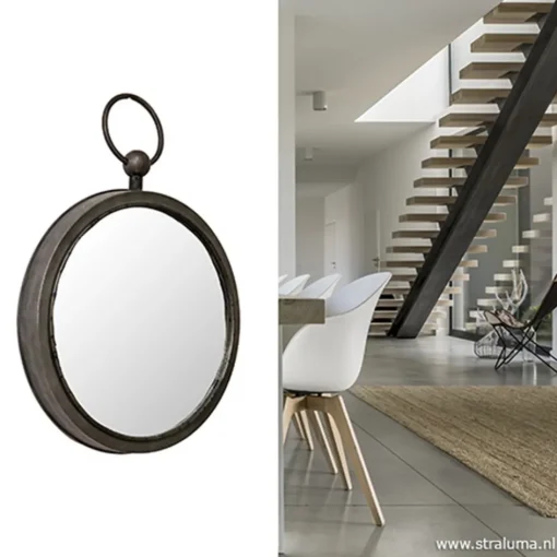 Ronde metalen spiegel zink/grijs klein>Straluma Outlet