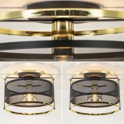 Ronde plafondlamp gaas mat zwart met hoogglans goud><noscript><img width=