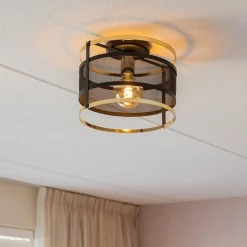 Ronde plafondlamp gaas mat zwart met hoogglans goud><noscript><img width=
