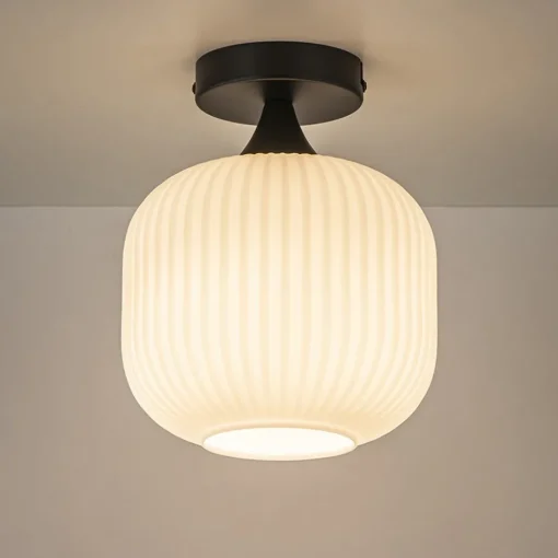 Ronde plafondlamp retro zwart met wit glas>Straluma New