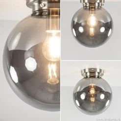 Ronde plafondlamp smokey glas met nikkel><noscript><img width=