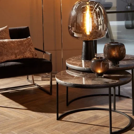 Salontafel Alfio set van 2 bruin marmer met zwart>Straluma Sale