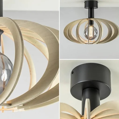 Scandinavische plafondlamp mat zwart met houten kap>Straluma Hot