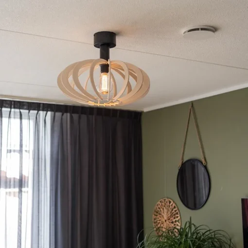 Scandinavische plafondlamp mat zwart met houten kap>Straluma Hot
