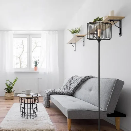 Scandinavsiche vloerlamp zwart met draadkorf>Straluma Sale