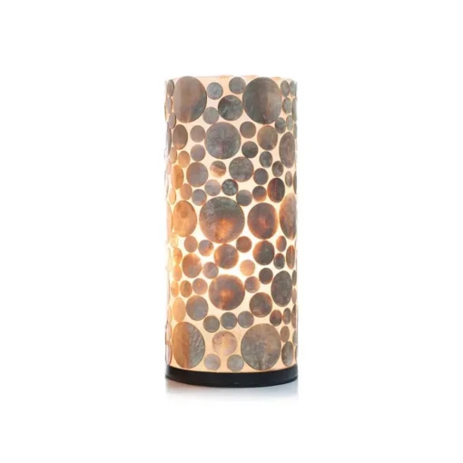Schelpen tafellamp cilinder goud/bruin>Straluma Online