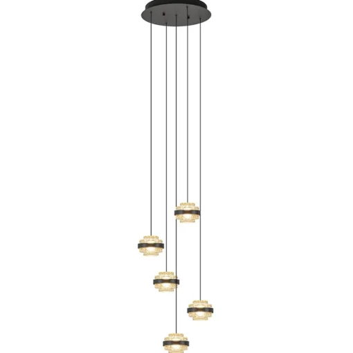 Sfeervolle 5-lichts hanglamp zwart/champagne inclusief LED>Straluma Clearance