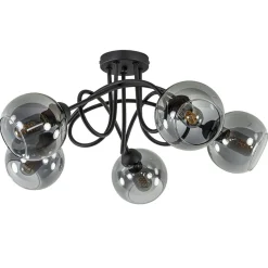 Sierlijke plafondlamp zwart met smoke glazen bollen>Straluma Sale
