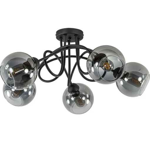 Sierlijke plafondlamp zwart met smoke glazen bollen>Straluma Sale