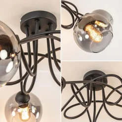Sierlijke plafondlamp zwart met smoke glazen bollen></noscript>Straluma Sale